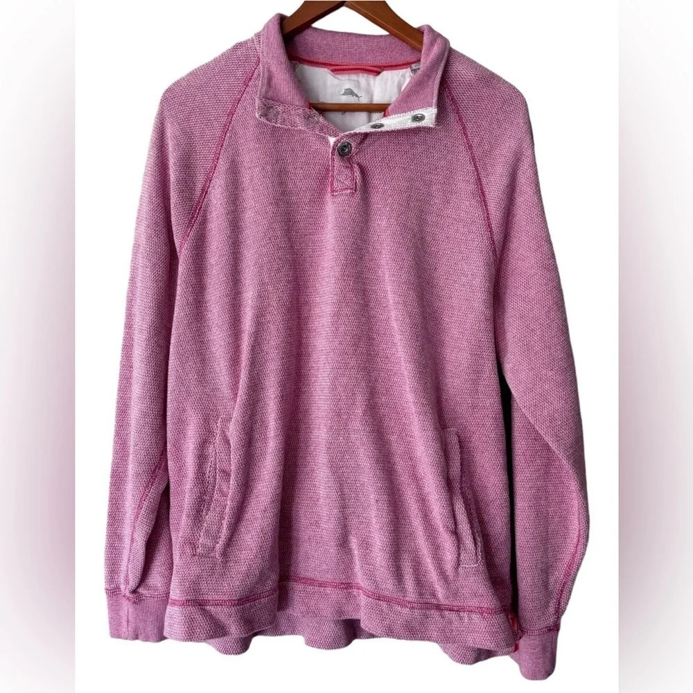 Tommy Bahama Men’s textured cotton knit button pocket red button sweater medium